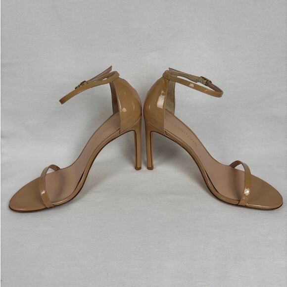 Stuart Weitzman Nudistsong Stiletto Ankle Wrap patent Leather Heels 8.5 Nude - Picture 12 of 12